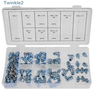 Twinkle ชุดข้อต่อจาระบีไฮดรอลิค โลหะชุบสังกะสี 90 องศา M6 M8 M10 110 ชิ้น