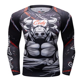 ขายส่ง bjj MMA ยืด Rashguard Spandex น้ําหนักเบาความชื้น Wicking ผู้ชายยิมฟิตเนสเสื้อผู้ชาย SD พิมพ์ Streetwear