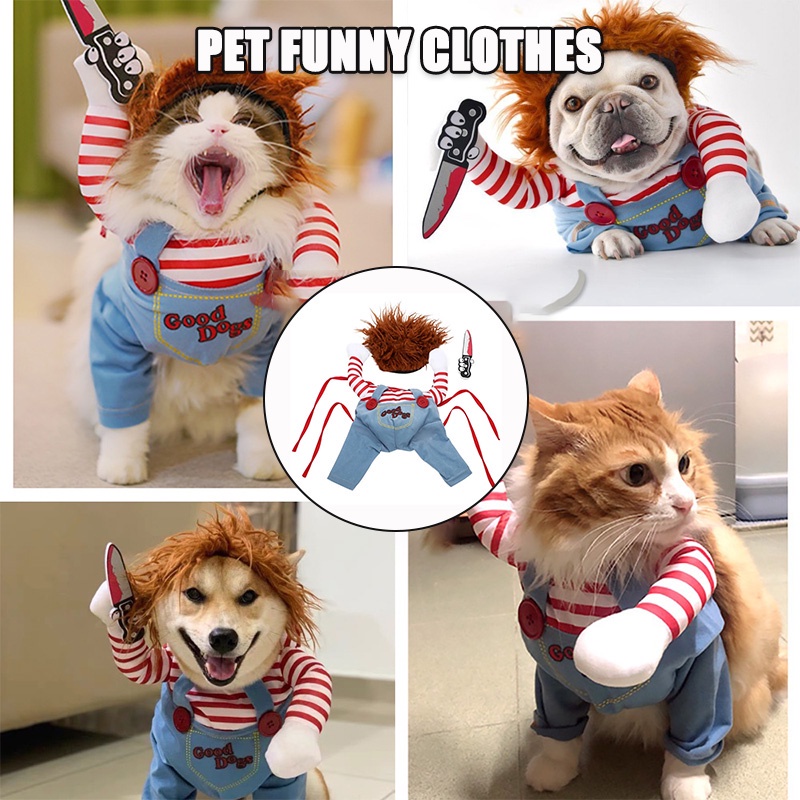 Hipidogเสื้อผ้าสุนัขตลก Cat Chucky เครื่องแต่งกายปาร์ตี้ฮาโลวีนเครื่องแต่งกายสัตว์เลี้ยงชุดยืน