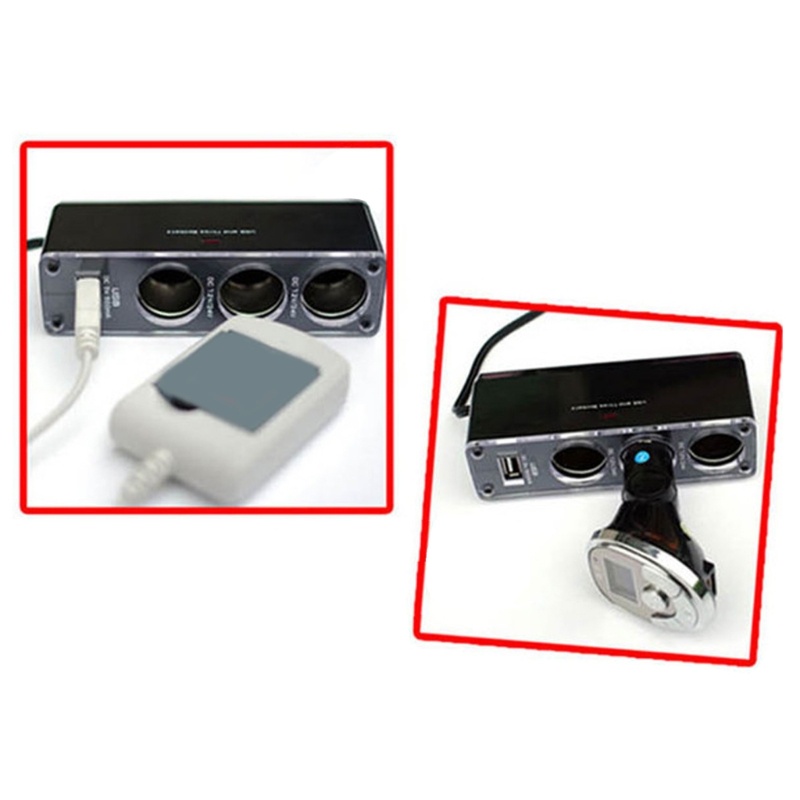 ซ็อกเก็ตขยายที่จุดบุหรี่ไฟฟ้า พร้อมที่ชาร์จ USB สําหรับรถยนต์ - รูปที่ 4