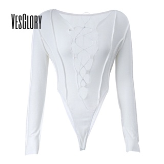 Vesglory เสื้อครอปท็อปแขนยาว คอวี เข้ารูป สีพื้น แฟชั่นสําหรับผู้หญิง 2023