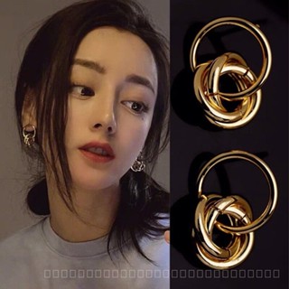 0912YWGM Dilireba Same Style Earrings Simple Graceful Metal Hoop Earrings Ear Ring Niche Design Earrings Trendy Women OB9N