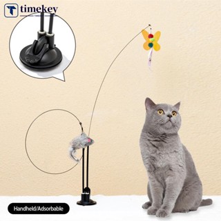 Timekey ไม้กายสิทธิ์ขนนก แบบหัวคู่ พร้อมแผ่นดูด ของเล่นสําหรับแมว W5X8