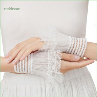 Redd ถุงมือลูกไม้ แขนปลอม แบบจับจีบ ถอดออกได้ ยืดหยุ่น สีแดง สําหรับงานแต่งงาน