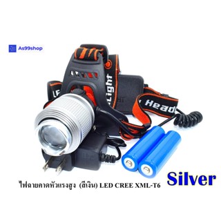 ไฟฉายคาดหัวแรงสูง (สีเงิน) ไฟฉายคาดศรีษะ แรงสูง รุ่น Dual Light Source หลอด LED CREE XML-T6