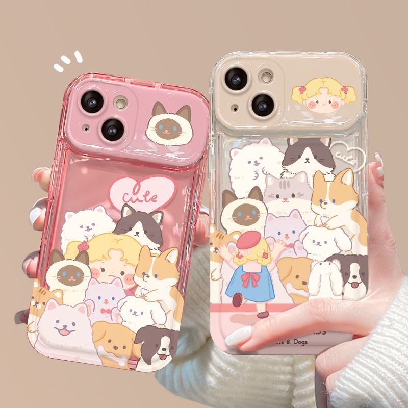 เคสโทรศัพท์มือถือ แบบกระจกใส ลายสัตว์น่ารัก สําหรับ IPhone 7 7plus 8 8plus Xs XR 11 12 13 14 Pro Plus Promax