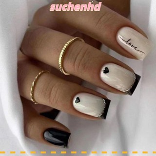 Suchenhd เล็บปลอม แบบยาว ทรงสี่เหลี่ยม ถอดออกได้ ไล่โทนสี DIY