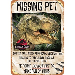 Jurassic Park ป้ายโลหะดีบุก ลายสัตว์เลี้ยง 8X12 นิ้ว สไตล์วินเทจ สําหรับตกแต่งบ้าน ผับ บาร์ โรงรถ ของขวัญ