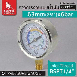 เกจวัดแรงดัน เกจวัดแรงดันแบบน้ำมัน 63mm.x6barx1/4" ออกล่าง