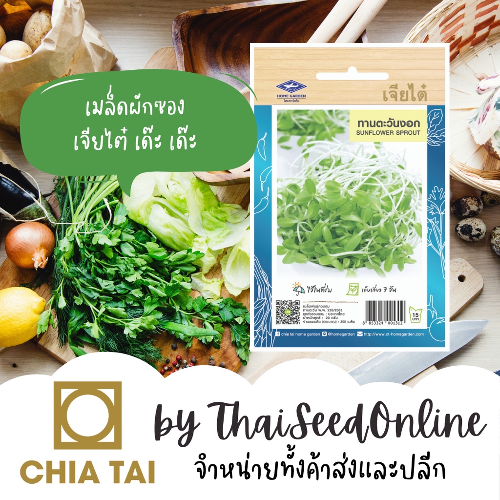CTOP เมล็ดพันธุ์ ต้นอ่อน ทานตะวันงอก เมล็ดลาย ตราเจียไต๋ Sunflower Sprout ราคา ถูกที่สุด ดีลบีเคเค