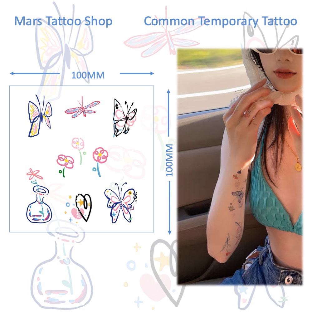 Mars Tattoo รอยสักชั่วคราว ติดทนนาน สติกเกอร์รอยสัก ผีเสื้อ CX061