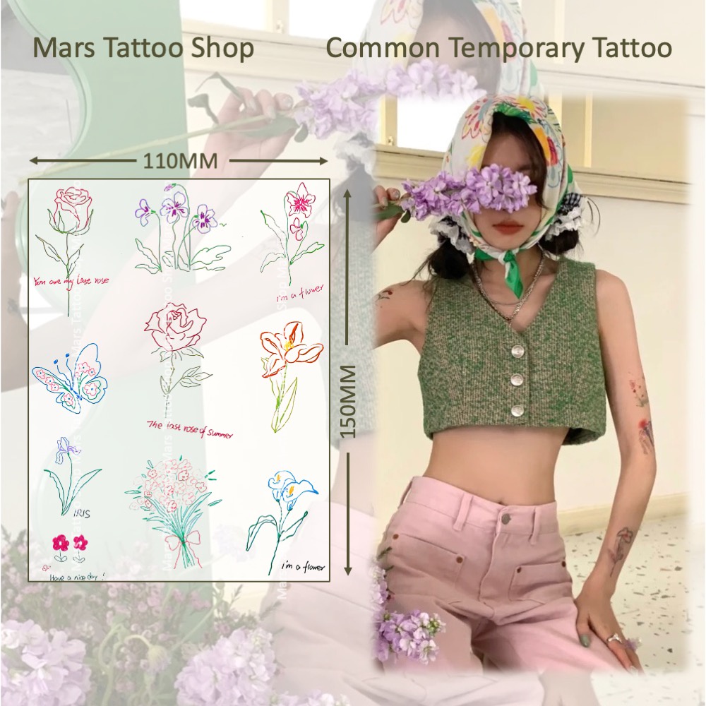 【Mars Tattoo】สติกเกอร์รอยสักชั่วคราว ลายดอกไม้ ติดทนนาน CD046