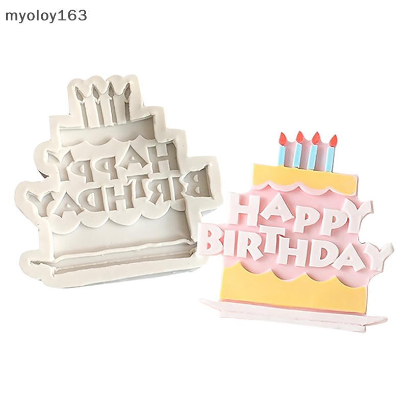 Myoloy สุขสันต์วันเกิดตัวอักษรเค้กซิลิโคนแม่พิมพ์ลูกอมไอศกรีมแม่พิมพ์ DIY เครื่องมืออบขนมฟองดองช็อคโกแลต Mould TH