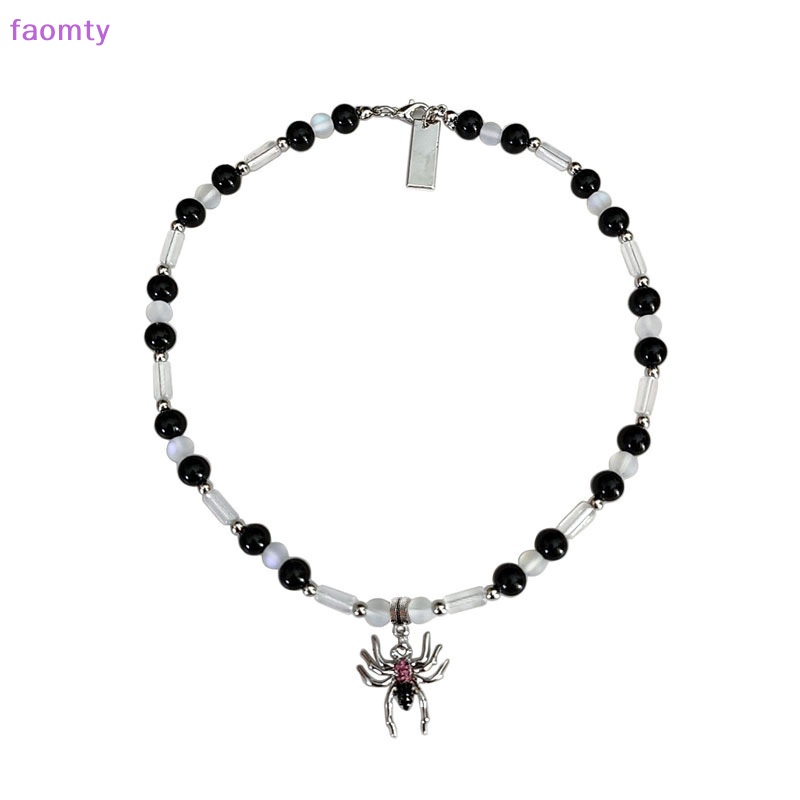 Faomty สร้อยคอโซ่ จี้แมงมุม ประดับลูกปัด สีดํา เครื่องประดับแฟชั่น TH
