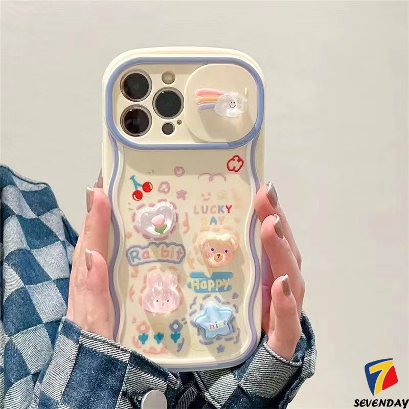 เคสโทรศัพท์มือถือ ซิลิโคนนิ่ม ขอบหยัก ลายตุ๊กตาหมี กระต่าย 3D สําหรับ IPhone 7Plus XR 7 8 6 6s Plus 