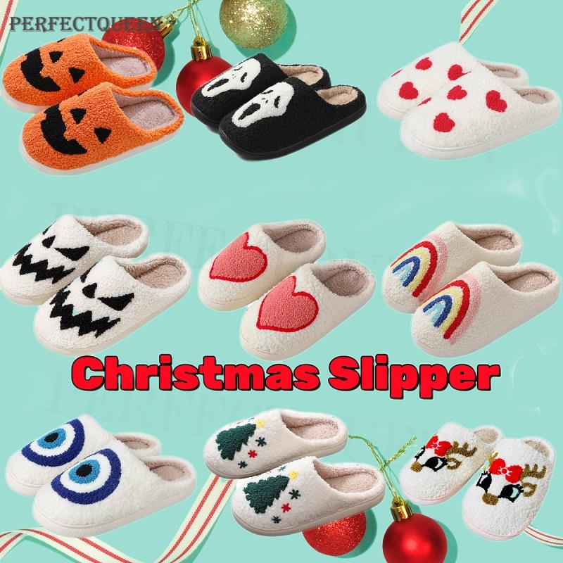 Christmas รองเท้าแตะ ผ้าฝ้าย พิมพ์ลายการ์ตูนฟักทองน่ารัก เหมาะกับใส่ในบ้าน วันคริสต์มาส ฮาโลวีน สําหรับผู้ชาย และผู้หญิง