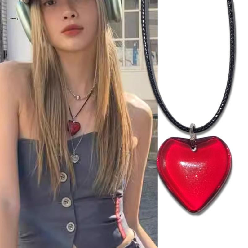 ✿ Goth สร้อยคอโชคเกอร์ เชือกสีดํา จี้รูปหัวใจ ขนาดใหญ่ เครื่องประดับหรูหรา สําหรับผู้หญิง