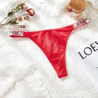 victoria's secret กางเกงชั้นในจีสตริง ผ้าซาติน ไร้รอยต่อ ไร้รอยต่อ พิมพ์ลายตัวอักษร หรูหรา ใส่สบาย สีชมพู สําหรับสตรี A6JR