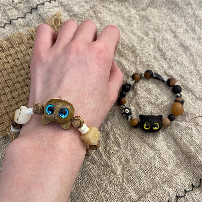 เครื่องประดับ สร้อยข้อมือ ประดับลูกปัดหินธรรมชาติ ลายการ์ตูนแมวน่ารัก สามารถปรับได้ เหมาะกับของขวัญวันวาเลนไทน์ สําหรับผู้หญิง