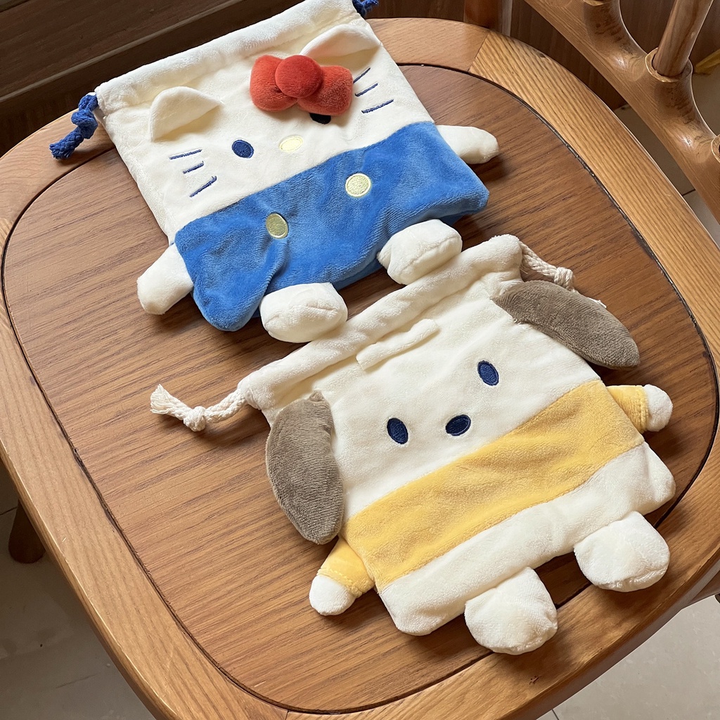 Pacha Hello Kitty Cat กระเป๋าหูรูด ผ้ากํามะหยี่ขนนิ่ม น่ารัก เครื่องเขียน นักเรียนญี่ปุ่น กระเป๋าเดินทาง กระเป๋าเก็บของเบ็ดเตล็ด