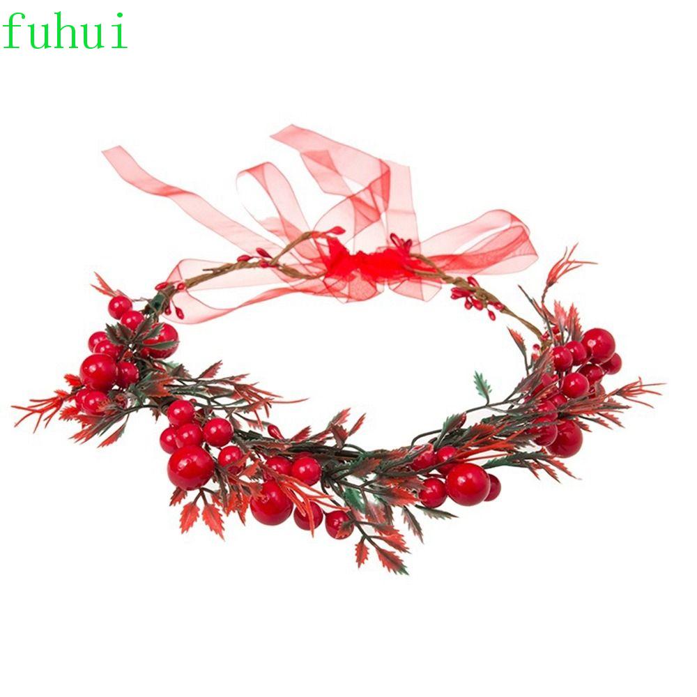 Fuhui สีแดง เบอร์รี่ พวงมาลัย แฟชั่น หวาน ดอกกุหลาบ งานแต่งงาน ปาร์ตี้ ที่คาดผม สําหรับเด็กผู้หญิง คริสต์มาส ที่คาดผม ผู้หญิง