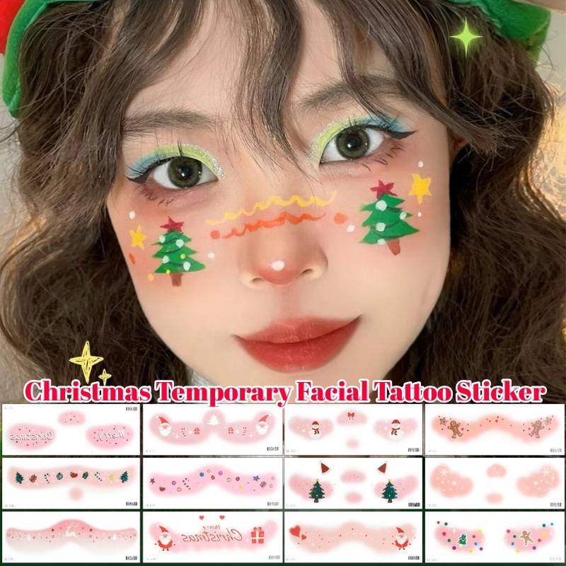 สติกเกอร์รอยสักชั่วคราว ลายคริสต์มาส กวางหิมะน่ารัก DIY สําหรับตกแต่งใบหน้า