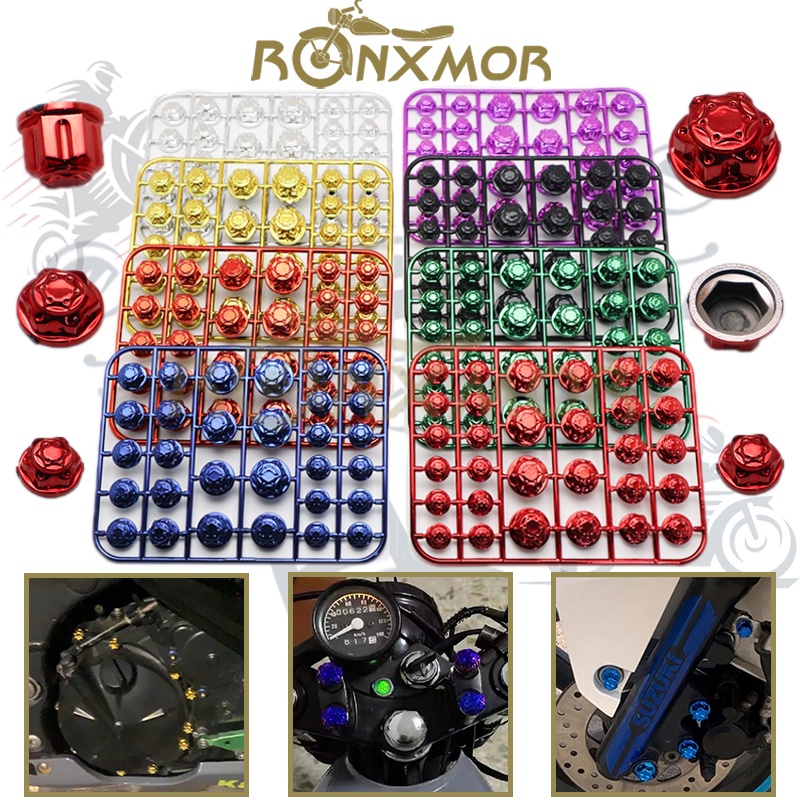 Ronxmor ใหม่ 30 ชิ้น/เซ็ตรถจักรยานยนต์สกรูฝาครอบหัวตกแต่งเครื่องยนต์ Nut Bolt Caps สําหรับรถจักรยานยนต์อุปกรณ์จักรยานรถ 8 สี Universal สําหรับรถมอเตอร์ไซด์ส่วนใหญ่