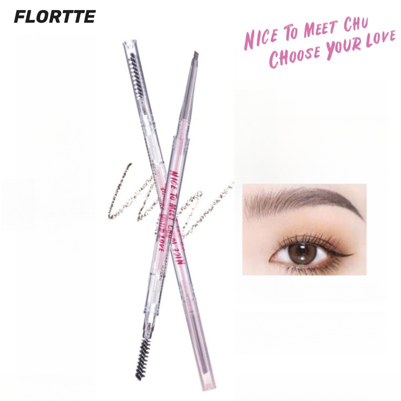 Flortte ดินสอเขียนคิ้วกันน้ําและกันเหงื่อติดทนนานและไม่ซีดจาง Double-Ended Ultra-Fine ดินสอเขียนคิ้ว