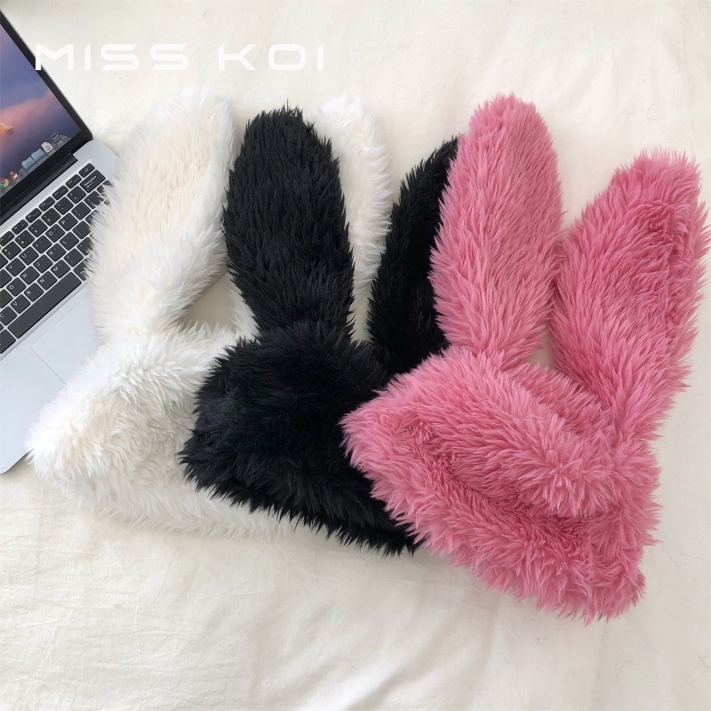Misskoi [พร้อมส่ง] หมวกหูกระต่ายน่ารัก ผ้ากํามะหยี่ขนนิ่ม สีแดงกุหลาบ แฟชั่นฤดูใบไม้ร่วง และฤดูหนาว