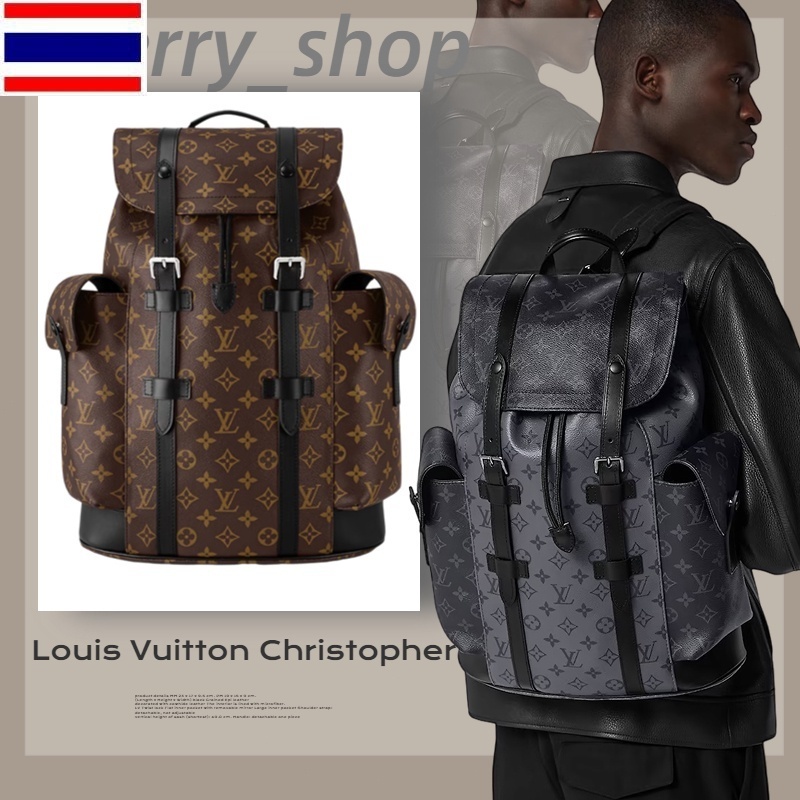New 🍒หลุยส์วิตตอง Louis Vuitton กระเป๋าสะพายหลังรุ่น CHRISTOPHER MM ผู้ชาย/เป้ LV Backpack🍒 TO1D