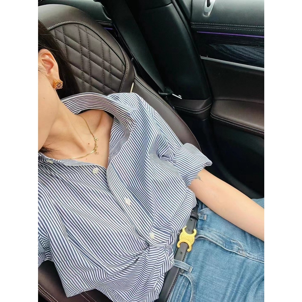 VL0F [READY & STOCK] Ralph-Laure **** 23 American War Horse ปักต้นฤดูใบไม้ร่วงเสื้อเชิ้ตลายทางสีเขีย