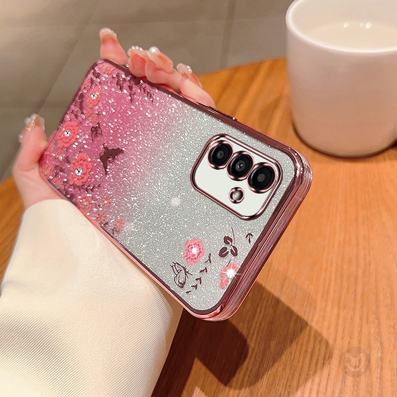 เคสโทรศัพท์มือถือนิ่ม ลายผีเสื้อ ดอกไม้ ไล่โทนสี หรูหรา สําหรับ Samsung Galaxy A15 A05 A05S A14 A24 A34 A54 A13 A23 A33 A53 A73 A03S A04E A04S