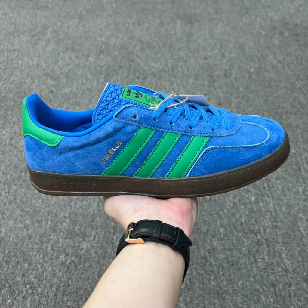 Adidas originals Gazelle Indoor blue-green ชายและหญิงแฟชั่นกันลื่นกีฬาลำลองรองเท้าแบน