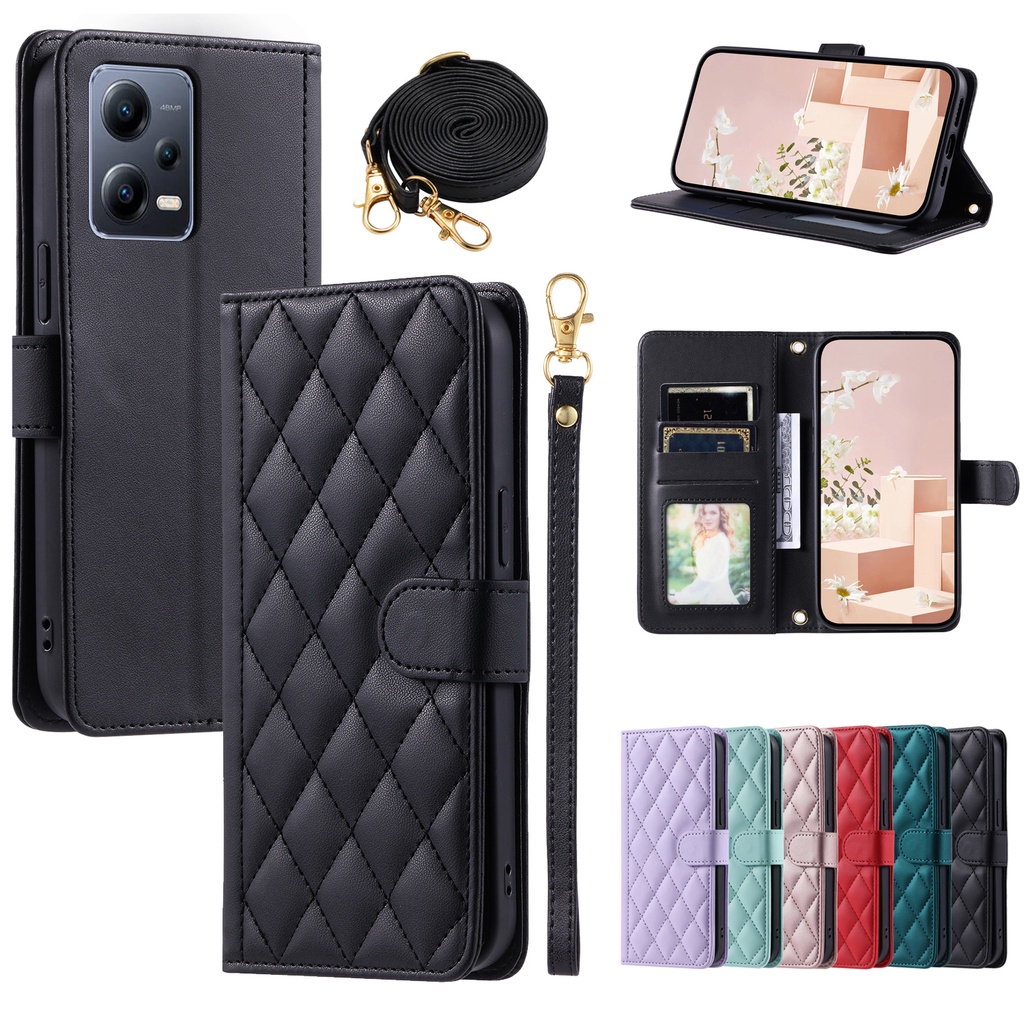 เคส Case for Xiaomi 14T 14 Ultra 13T 12T 11T POCO M6 4G M3 X5 F5 X6 Pro 5G C65 เคสฝาพับ เคสเปิดปิด โทรศัพท์มือถือหนัง PU TPU นิ่ม ฝาพับ พร้อมช่องใส่บัตร และสายคล้อง หรูหรา สําหรับ Flip Cover Leather Wallet Crossbody Belt Hand Strap Lanyard