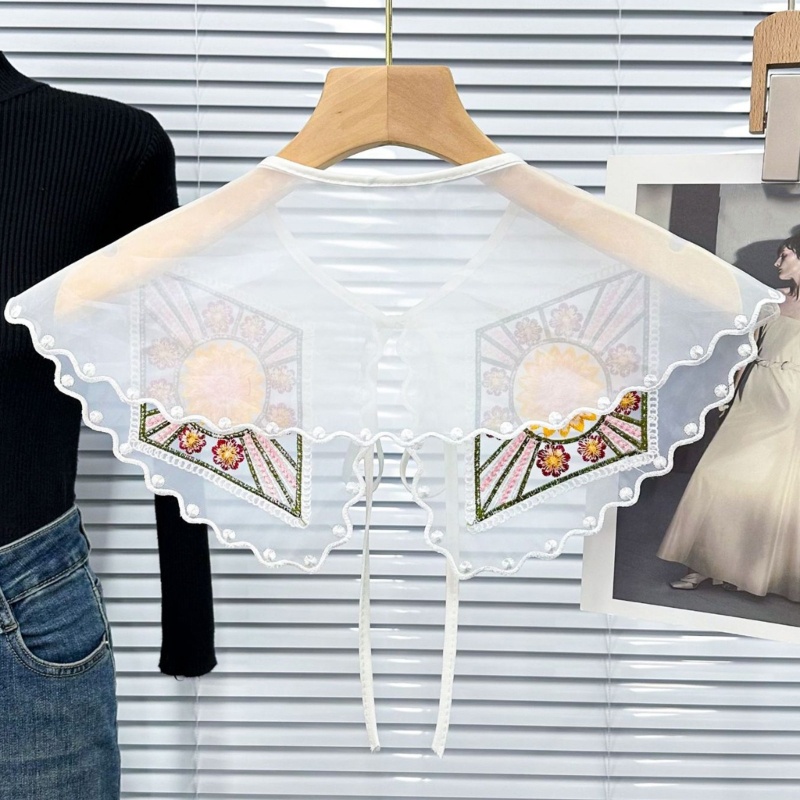 Wake ผู้หญิงปักลูกปัดปลอม Collar Elegant Lace-Up ผ้าคลุมไหล่เสื้อผ้าอุปกรณ์เสริม
