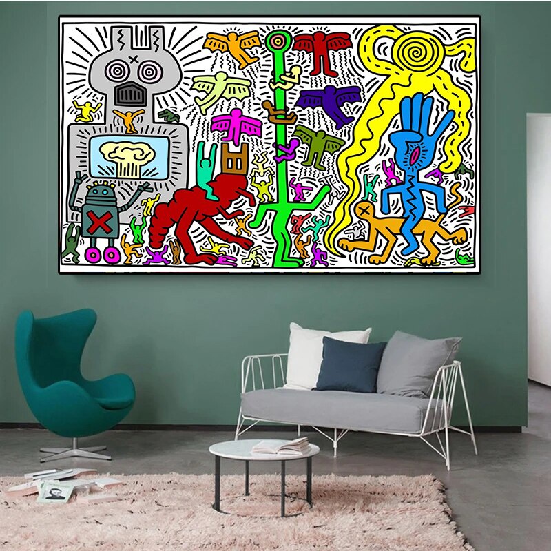 Keith Haring ภาพจิตรกรรม โปสเตอร์ผ้าใบ พิมพ์ลายแอปสแตรกท์ สําหรับตกแต่งผนังบ้าน ห้อง