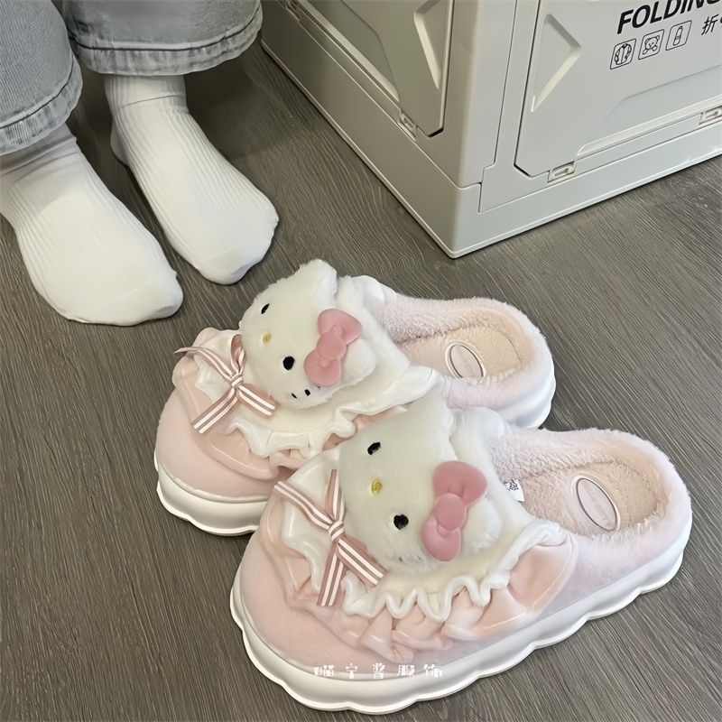 SANRIO [Haroro] รองเท้าแตะ ผ้าฝ้าย กันลื่น ให้ความอบอุ่น ลาย Hello Kitty Kuromi Mymelody น่ารัก สําหรับใส่ในบ้าน