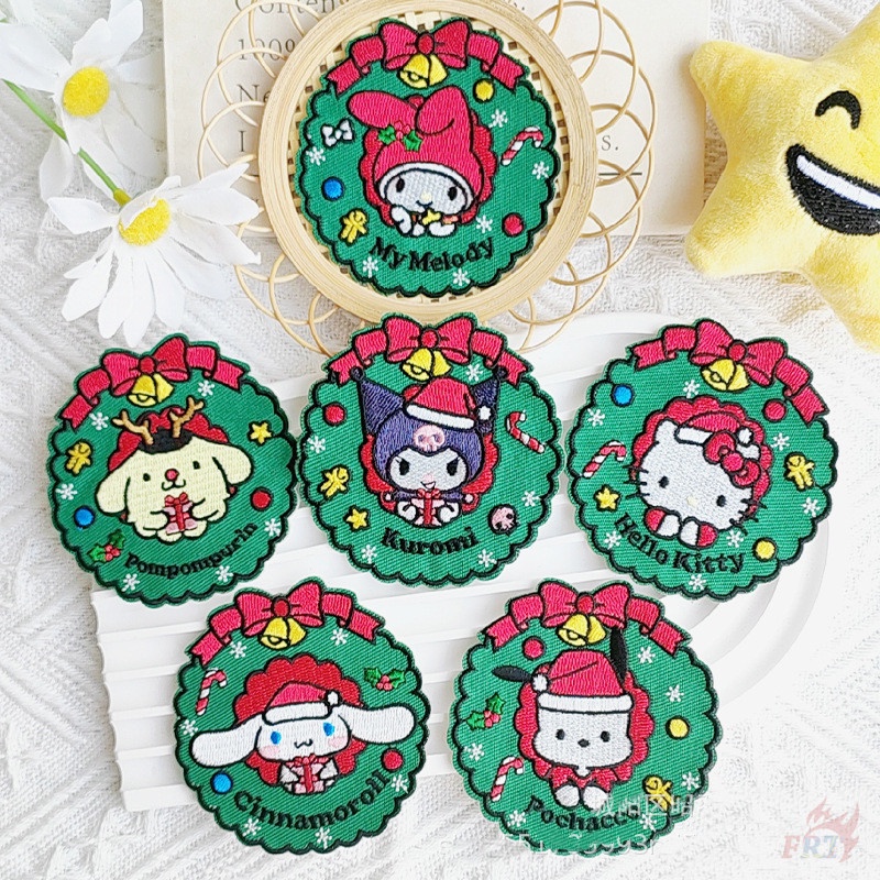 แผ่นสติกเกอร์ ลาย Merry Christmas - Kuromi Melody Cinnamoroll Pom Pom Purin มีกาวในตัว สําหรับติดตกแต่ง แผ่นแพทช์รีดติดเสื้อ สําหรับตกแต่งเสื้อผ้า กระเป๋า DIY 1 ชิ้น