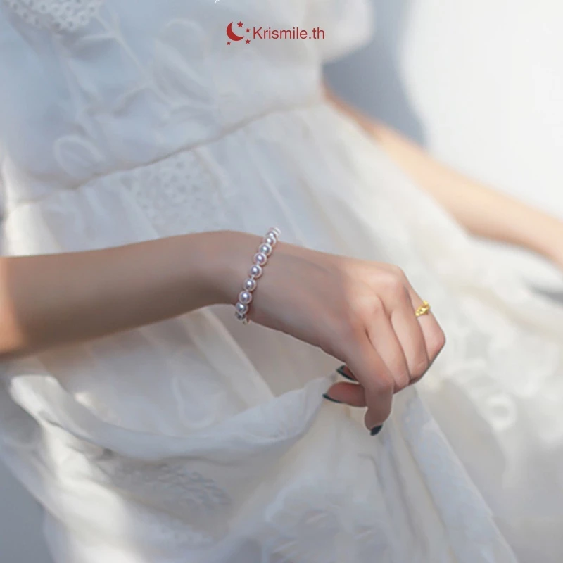 สร้อยข้อมือมุก 8mm สีพื้น สไตล์เกาหลี สำหรับผู้หญิง thumbnail 9