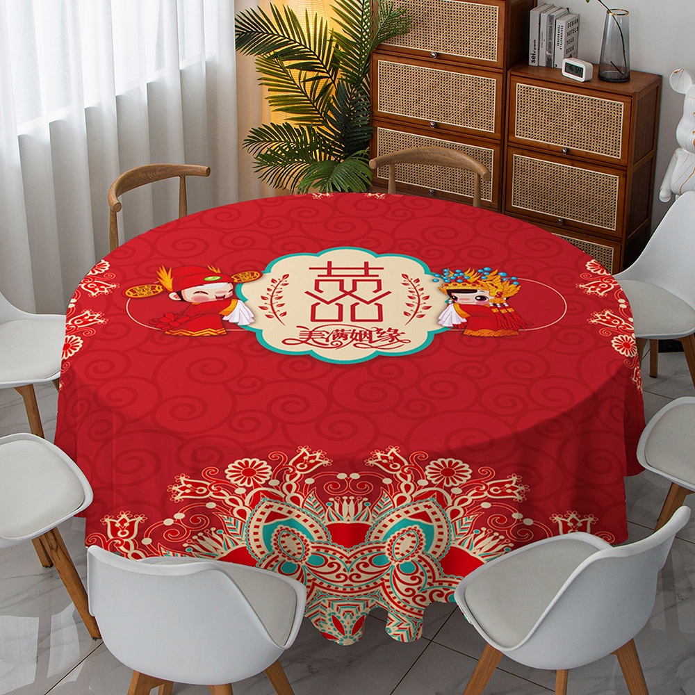 ผ้าปูโต๊ะ ทรงกลม สีแดง สไตล์จีน อเนกประสงค์ สําหรับตกแต่งงานแต่งงาน งานเทศกาล - รูปที่ 6