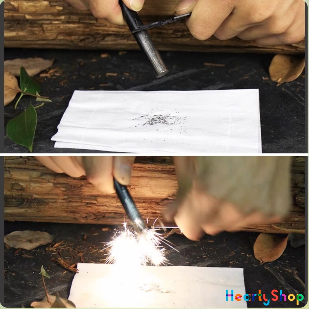 HeartyShop แท่งจุดไฟแม็กนิเซียม สำหรับเดินป่า แบบพกพา Fire Starter Survival Tool