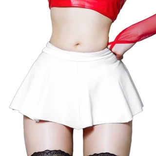 Womens Summer PU Leather Pleated Mini Skirt Waist Ultra Short Skirts