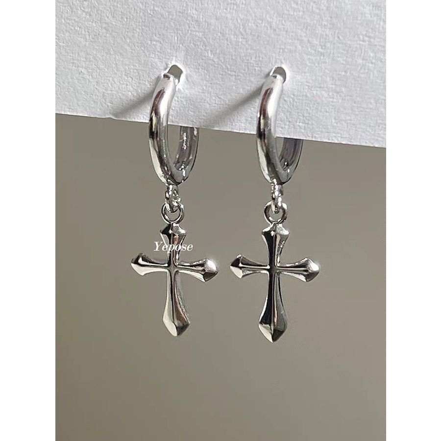 925 Silver Unique Cross Simple High-End Unique Niche ต่างหู