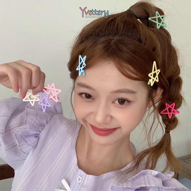 กิ๊บติดผมรูปดาวห้าแฉกสีแคนดี้Y2Kเรียบง่ายหน้าม้าคลิปด้านข้างเกาหลีแฟชั่นหลากสีสำหรับผู้หญิงเครื่องประดับผม