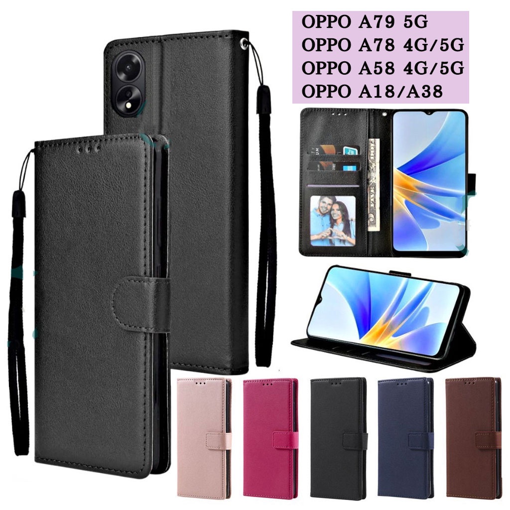 เคสฝาพับ ล็อค เคสเปิดปิด Oppo A79 5G A78 4G A58 5G A38 A18 เคสโทรศัพท์มือถือหนัง แบบฝาพับแม่เหล็ก พร้อมช่องใส่บัตร