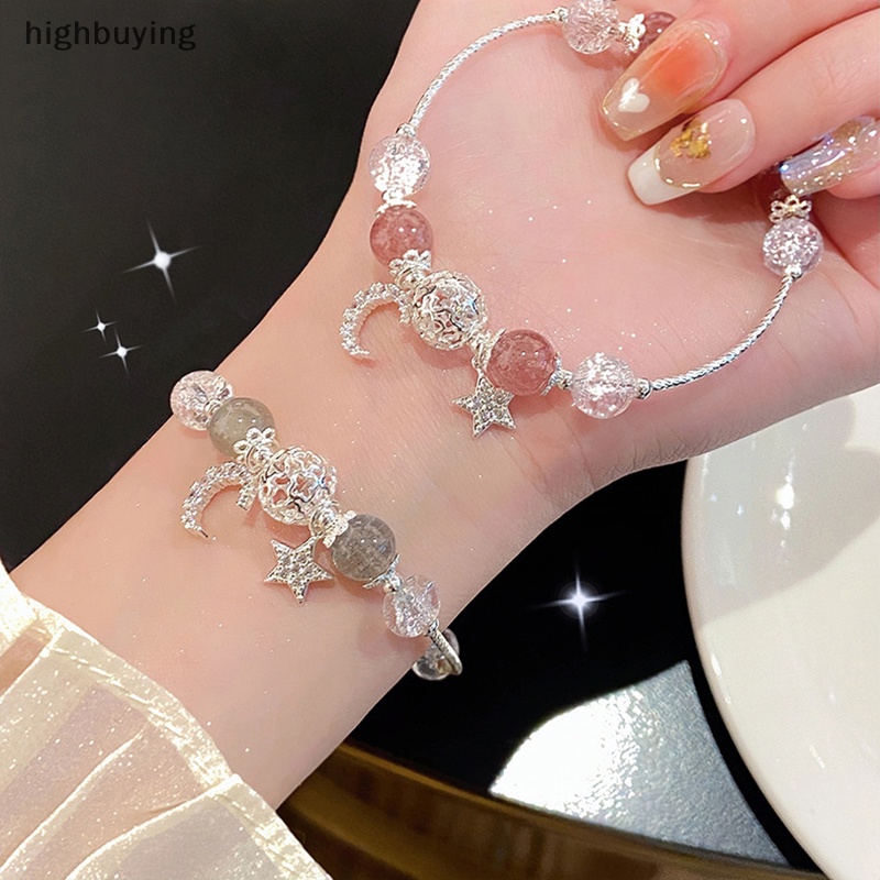 [highbuying] สวยหรู สีชมพู สร้อยข้อมือ สําหรับผู้หญิง น่ารัก ดาว ดวงจันทร์ สร้อยข้อมือ โซ่โลหะ ลูกปัด สร้อยข้อมือ น้องสาว แฟนสาว ของขวัญ ใหม่ พร้อมส่ง