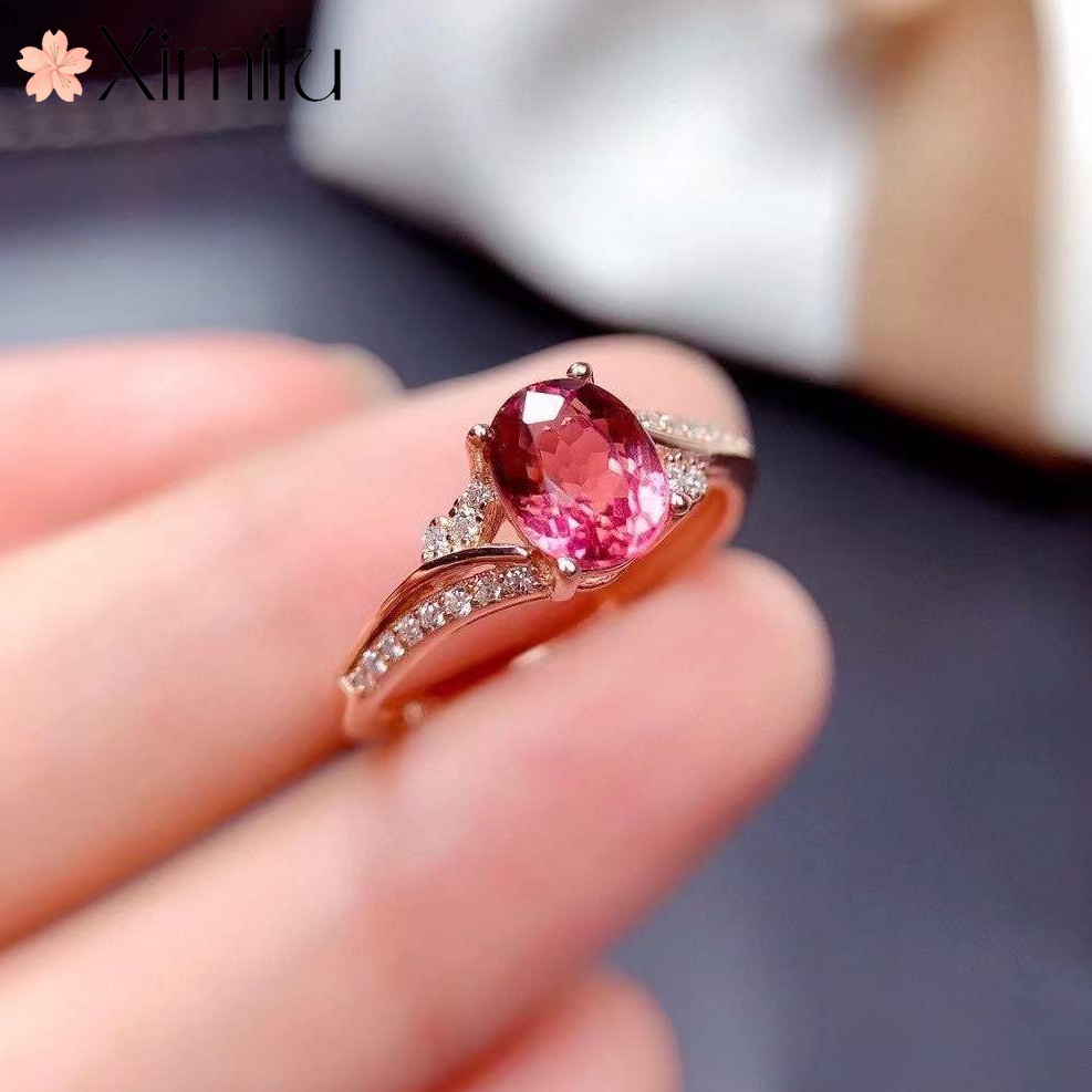 ♥ Original Pink Tourmaline Temperament Ring หญิงคริสตัลสีชมพู Rose Gold เครื่องประดับ
