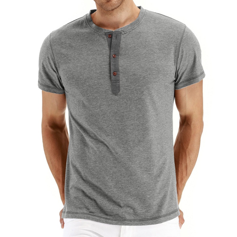 เสื้อเชิ้ต Henley สําหรับผู้ชายแขนสั้นลําลองพื้นฐานฤดูร้อนเสื้อยืดปุ่มแข็ง