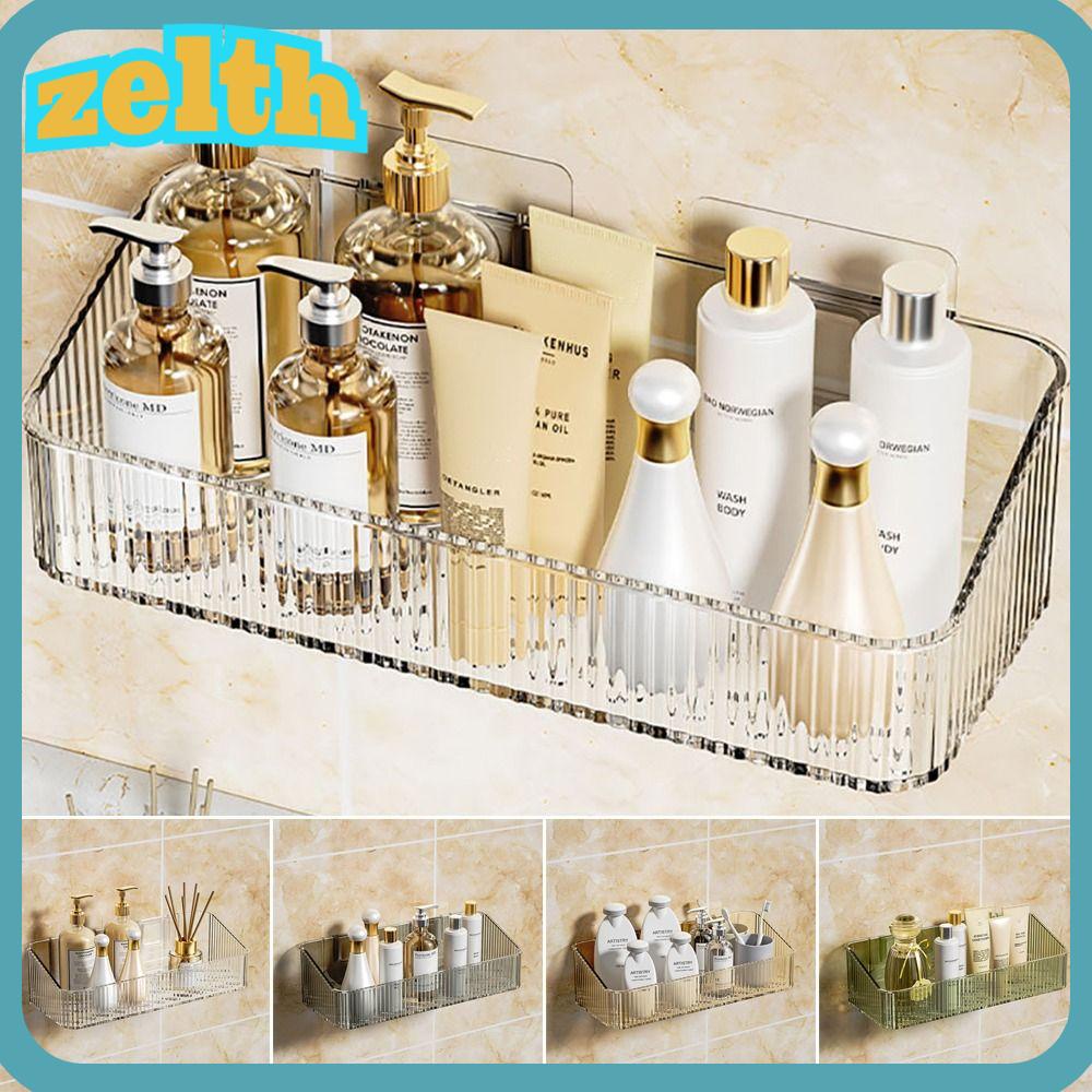 Zelth ชั้นวางของพลาสติก แบบติดผนังห้องน้ํา ห้องครัว ทนทาน ไม่ต้องเจาะรู 1 ชิ้น