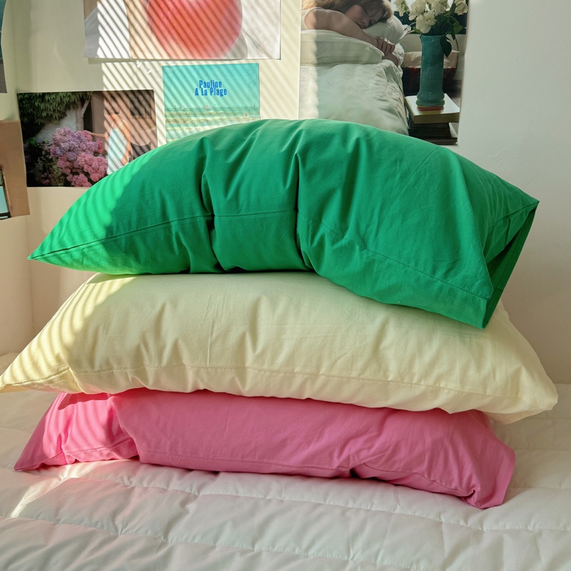 ปลอกหมอนผ้าฝ้าย 100% สีทึบ ขนาด 48x74 ซม. สีตัดกัน